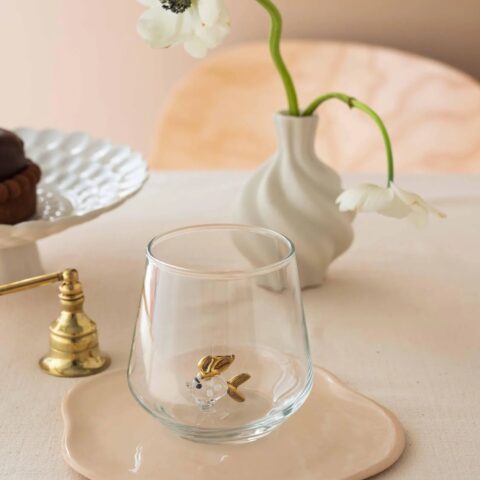 Fish Figurine Drinking Glass – Clear with Gold Details - Bluerees