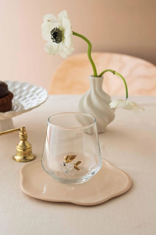 Fish Figurine Drinking Glass – Clear with Gold Details - Bluerees