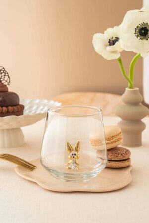 Bunny Figurine Drinking Glass – Clear with Gold Details - Bluerees