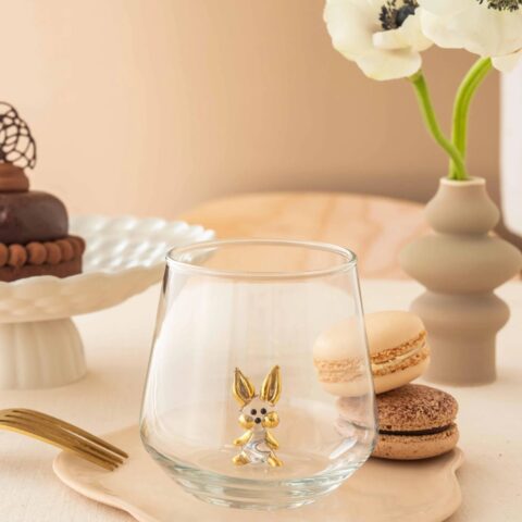 Bunny Figurine Drinking Glass – Clear with Gold Details - Bluerees