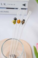 Bee & Hedgehog Straw Set of 3 – Reusable Glass Straws with Cute Figurines - Bluerees