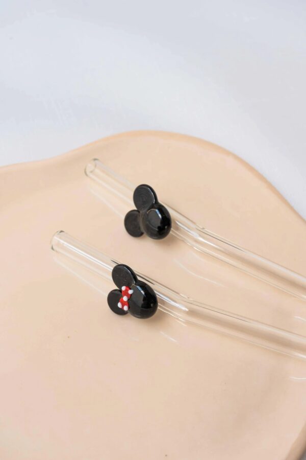 Set of 2 Mickey & Minnie Mouse Reusable Glass Straws Figurines- Bluerees