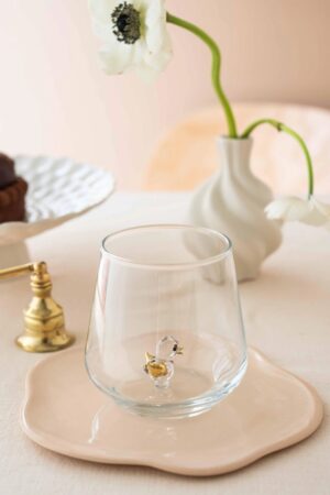 Chick Figurine Drinking Glass – Clear with Gold Details - Bluerees